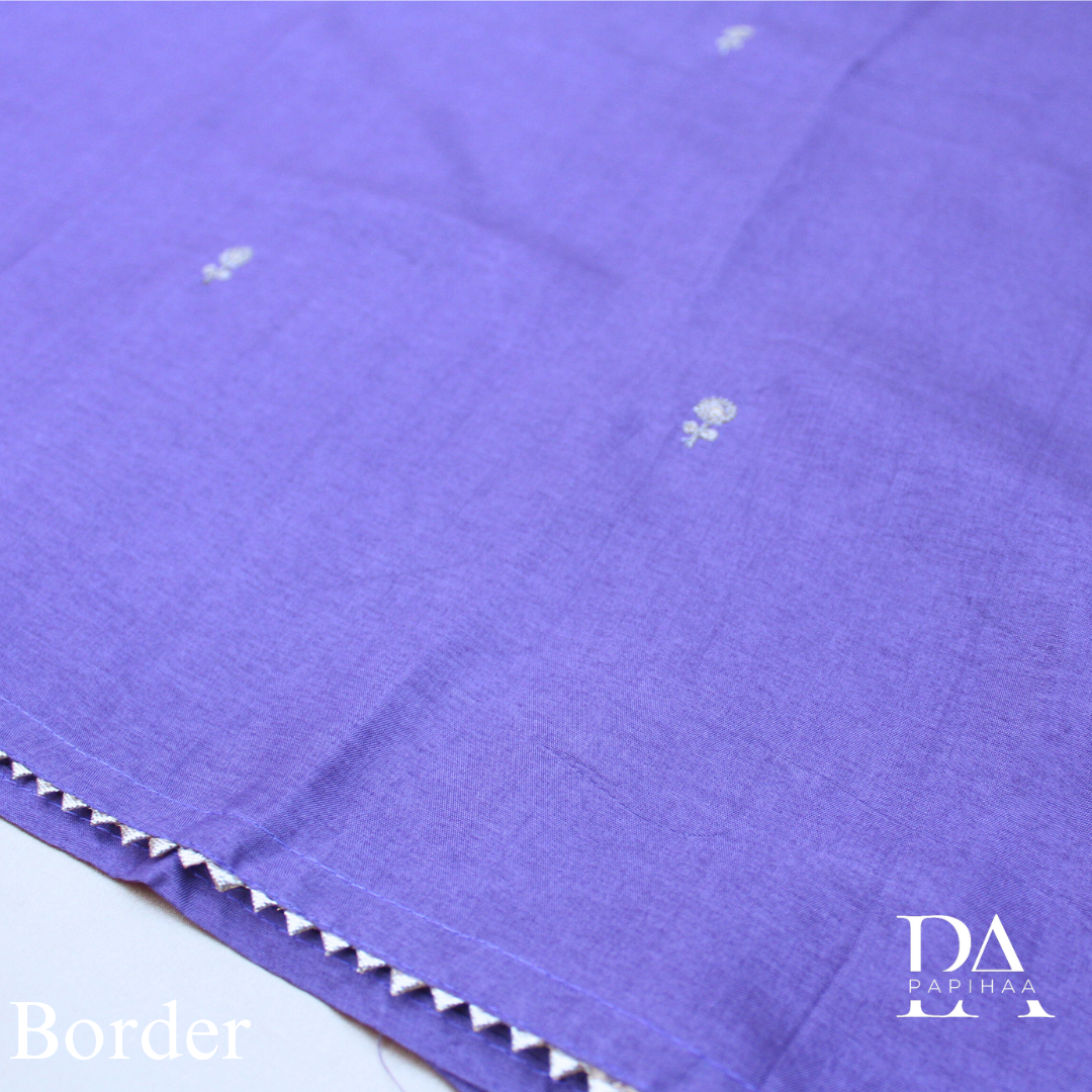 V-neck Purple Colored Roman Silk Semi-stitched Set