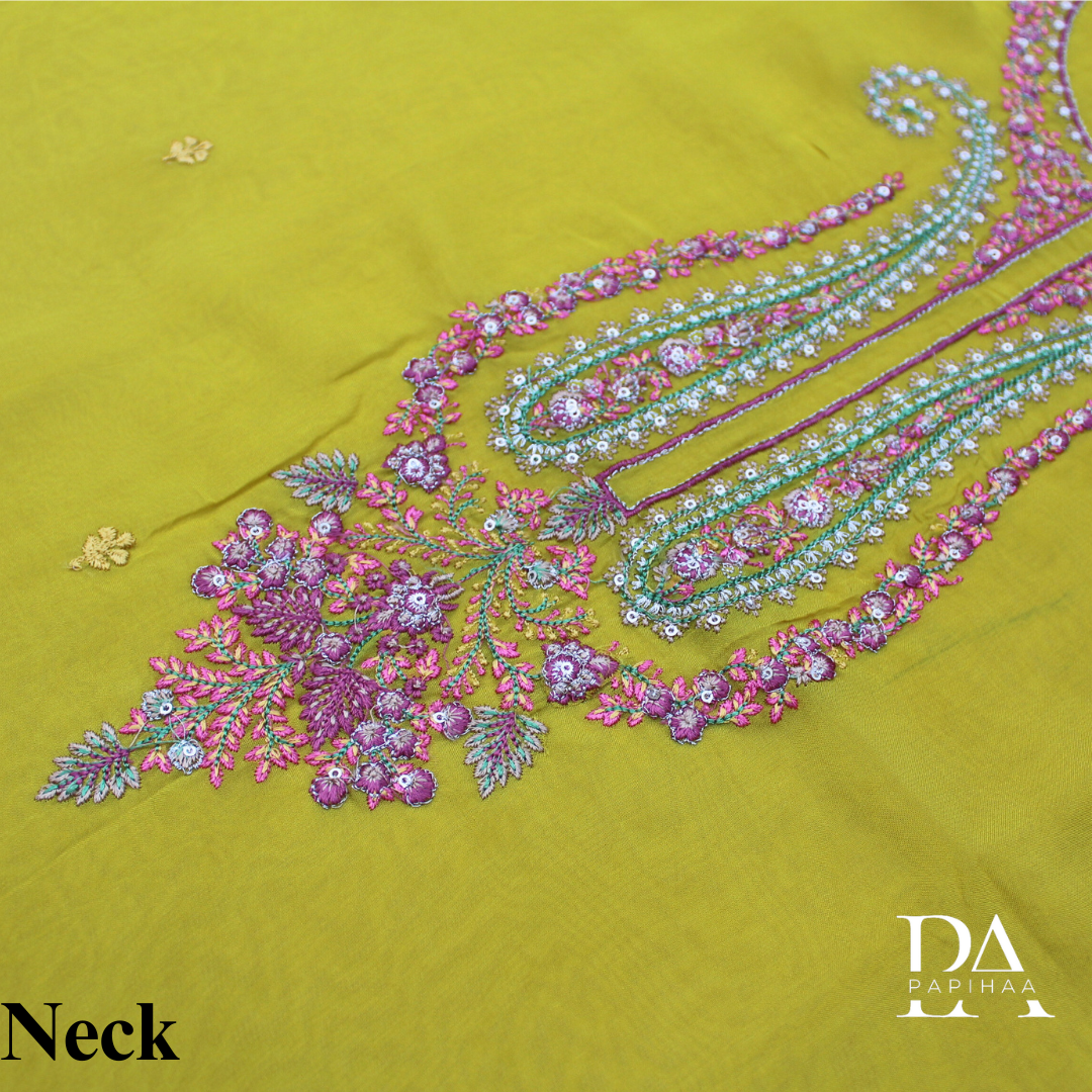 Light Parrot Green Soft Organza Unstitched Suit