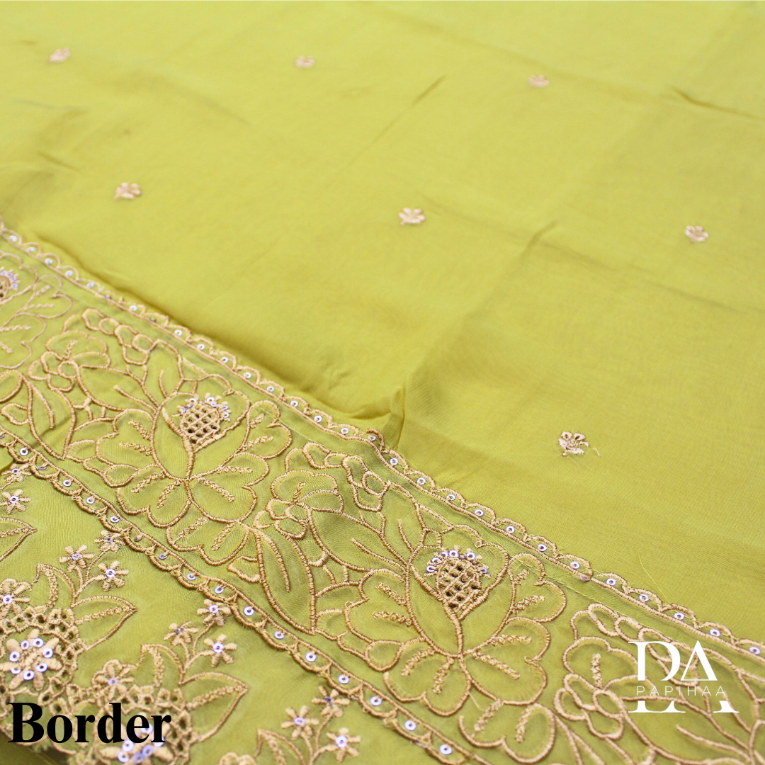 Light Parrot Green Soft Organza Unstitched Suit