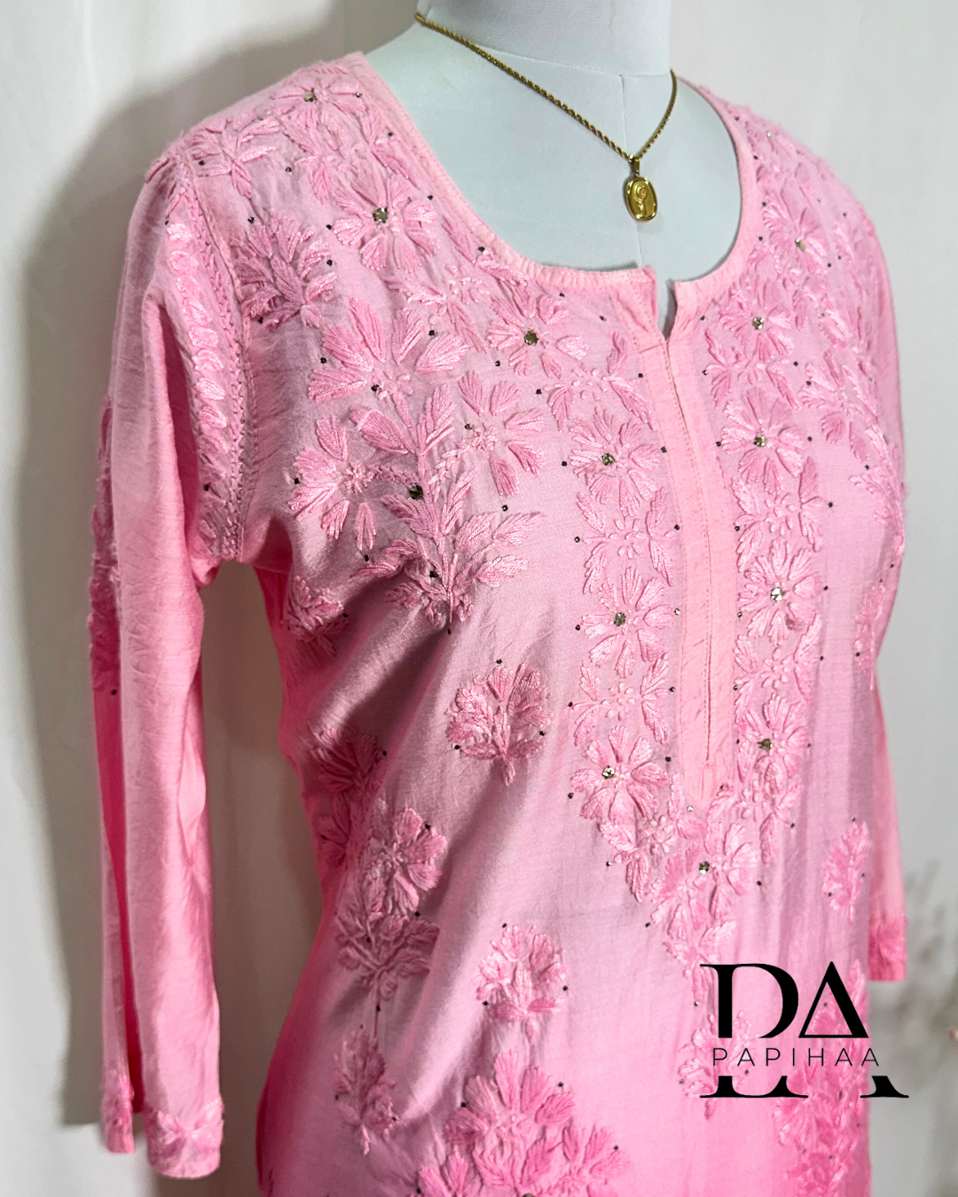 Chandini Ombre Pink chanderi Chikankari Kurti