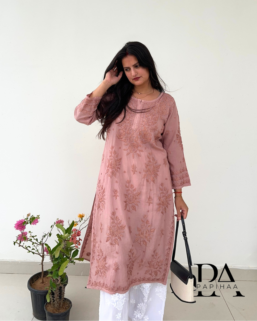 Preeti Mauve Tone on Tone 3d Modal Chikankari Kurti
