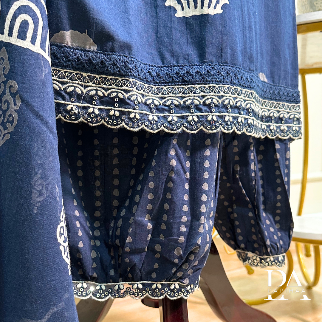 Indigo Cotton V-neck Afgani Style Set