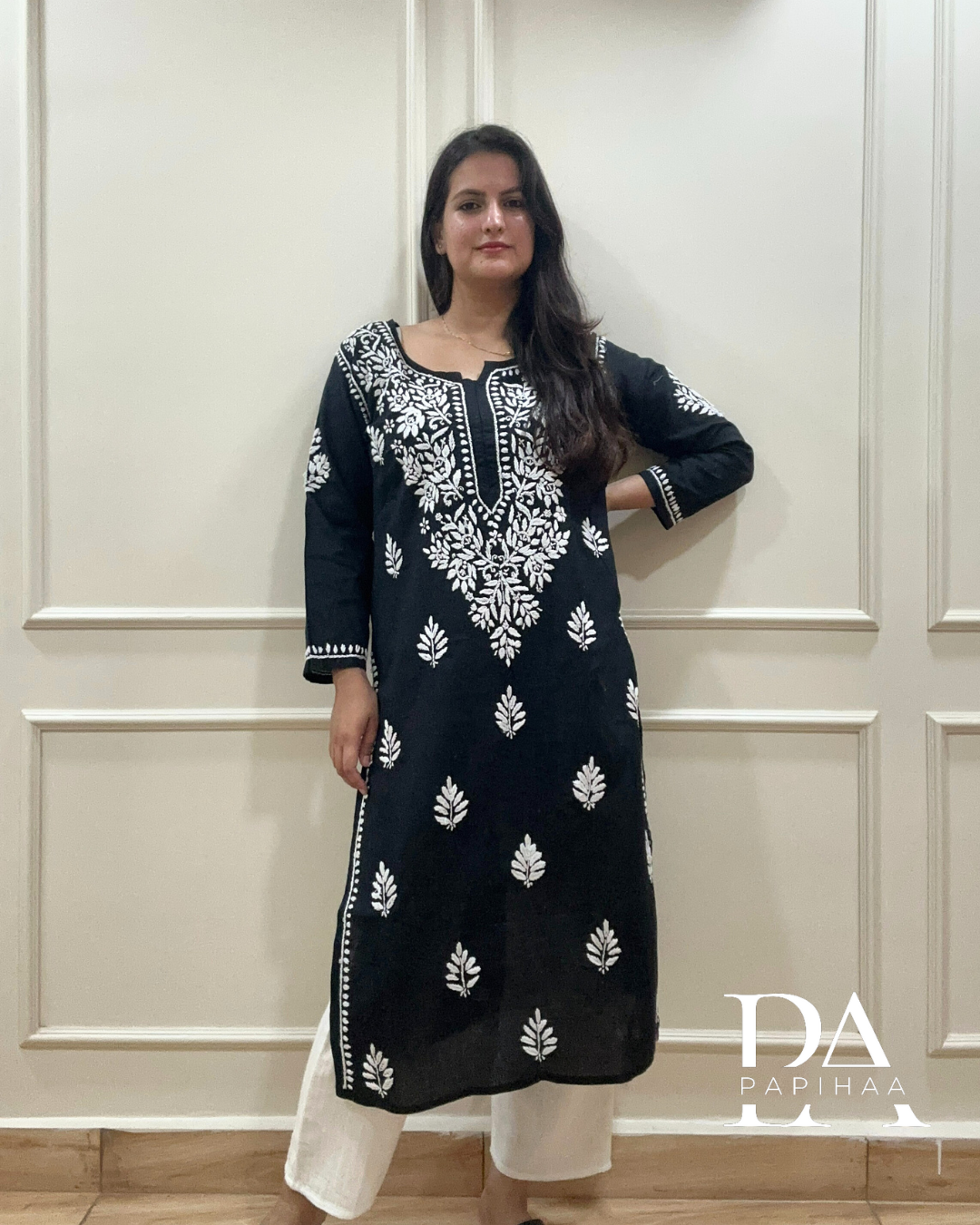 Eshani Black Cotton 3d Chikankari Kurti