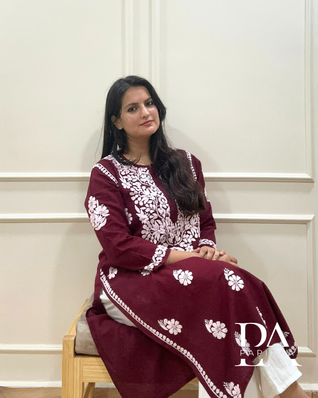 Eshani maroon Cotton 3d Chikankari Kurti