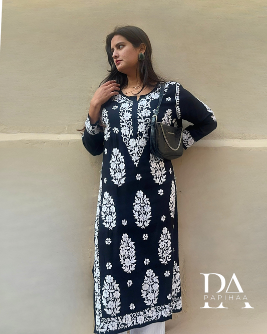 Nitya Black Buta Motif 6D Chikankari Kurti