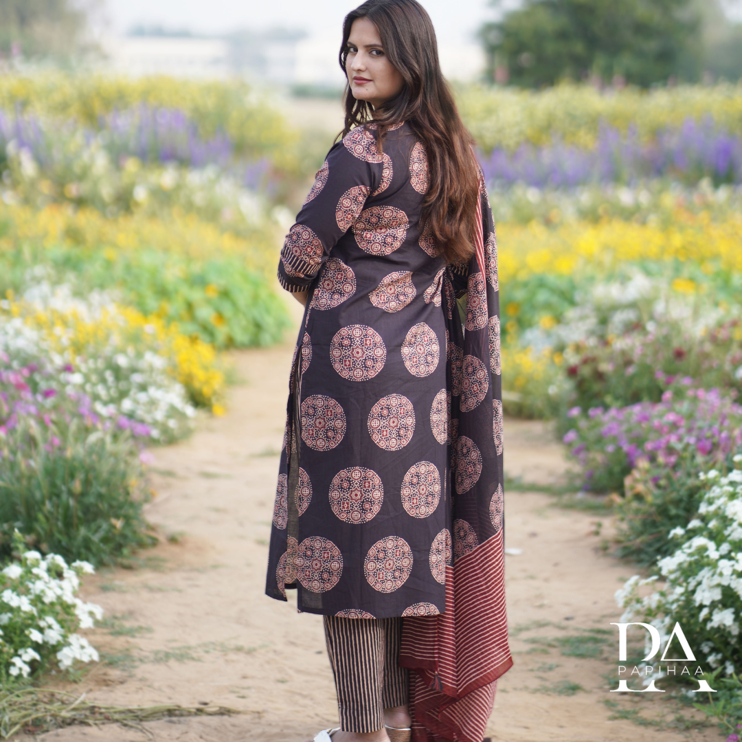 Chocolate Brown Block Printed Cotton Set