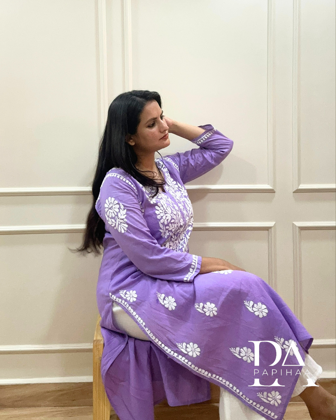 Eshani lavender Cotton 3d Chikankari Kurti