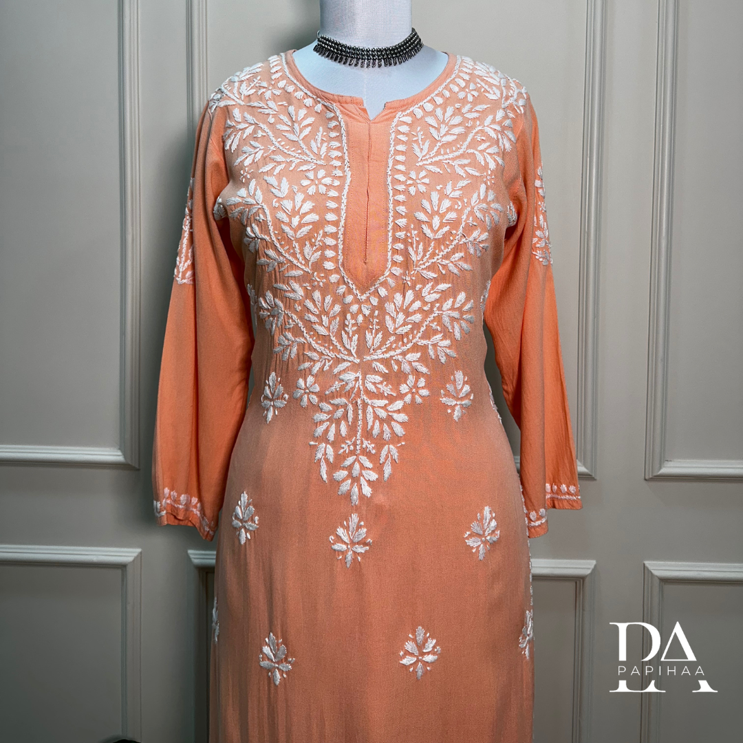 Ruvya Peach Rayon Chikankari Palazzo 2 Piece Set