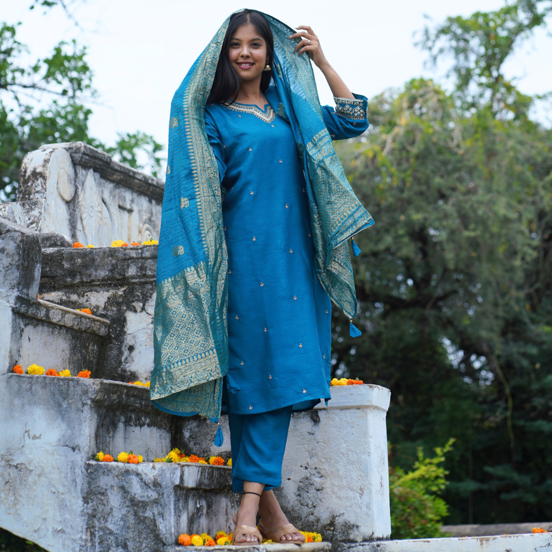 Shadmani Silk Straight Stitched Suit