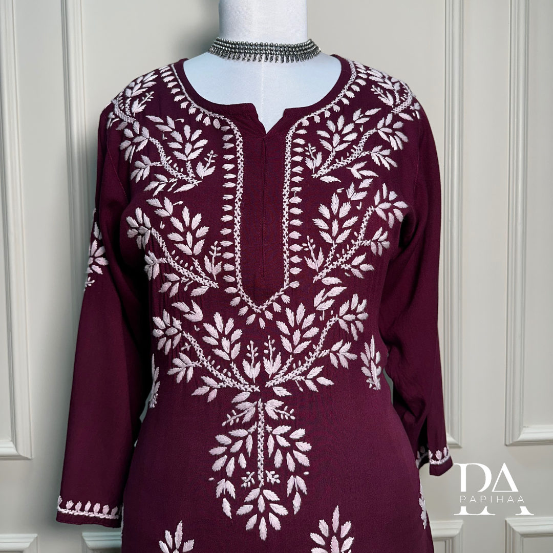 Ruvya Wine Rayon Chikankari Palazzo 2 Piece Set
