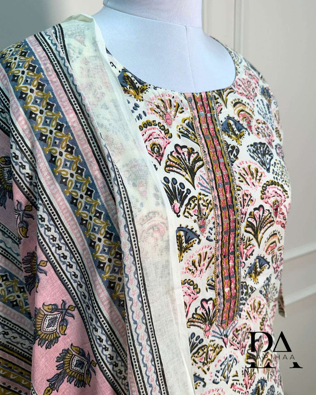 Prakriti Prettiest Beige Cotton Stitched Set