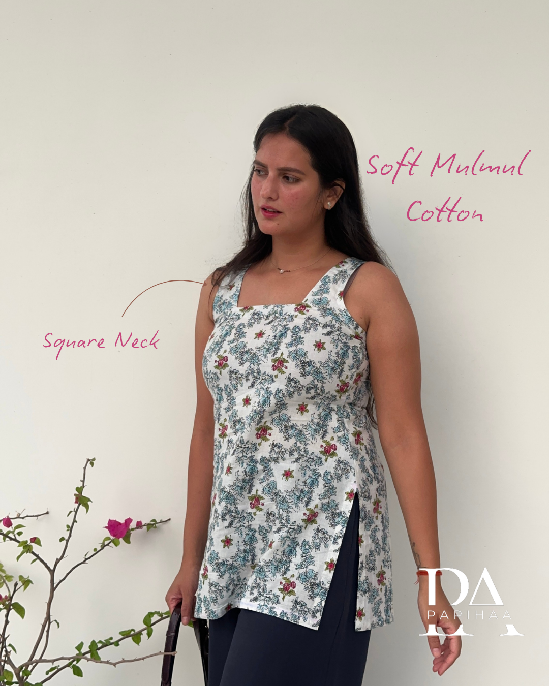 Sanya Mulmul Cotton Tie up back Short Kurti