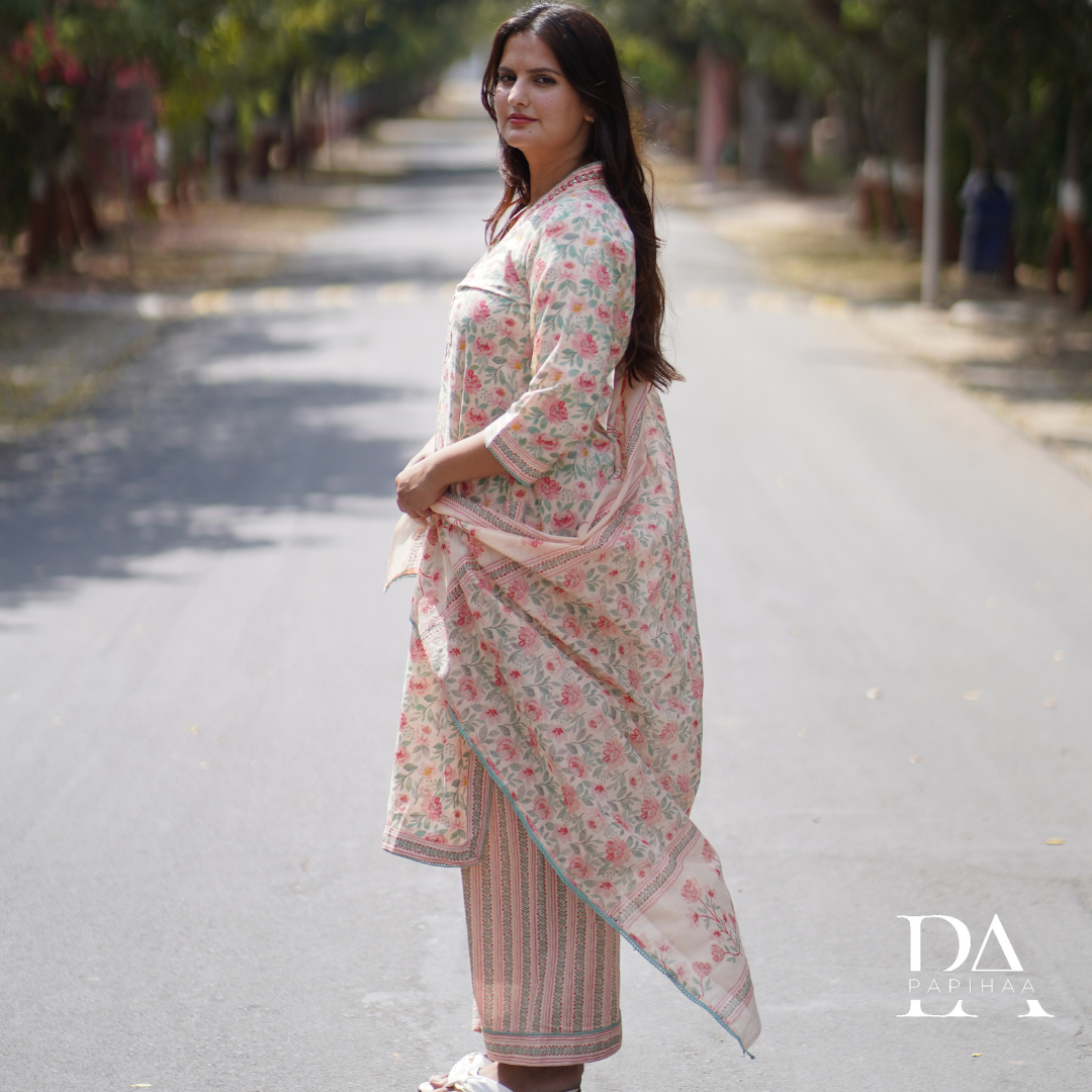 Peachy Pink V-Neck Cotton Set