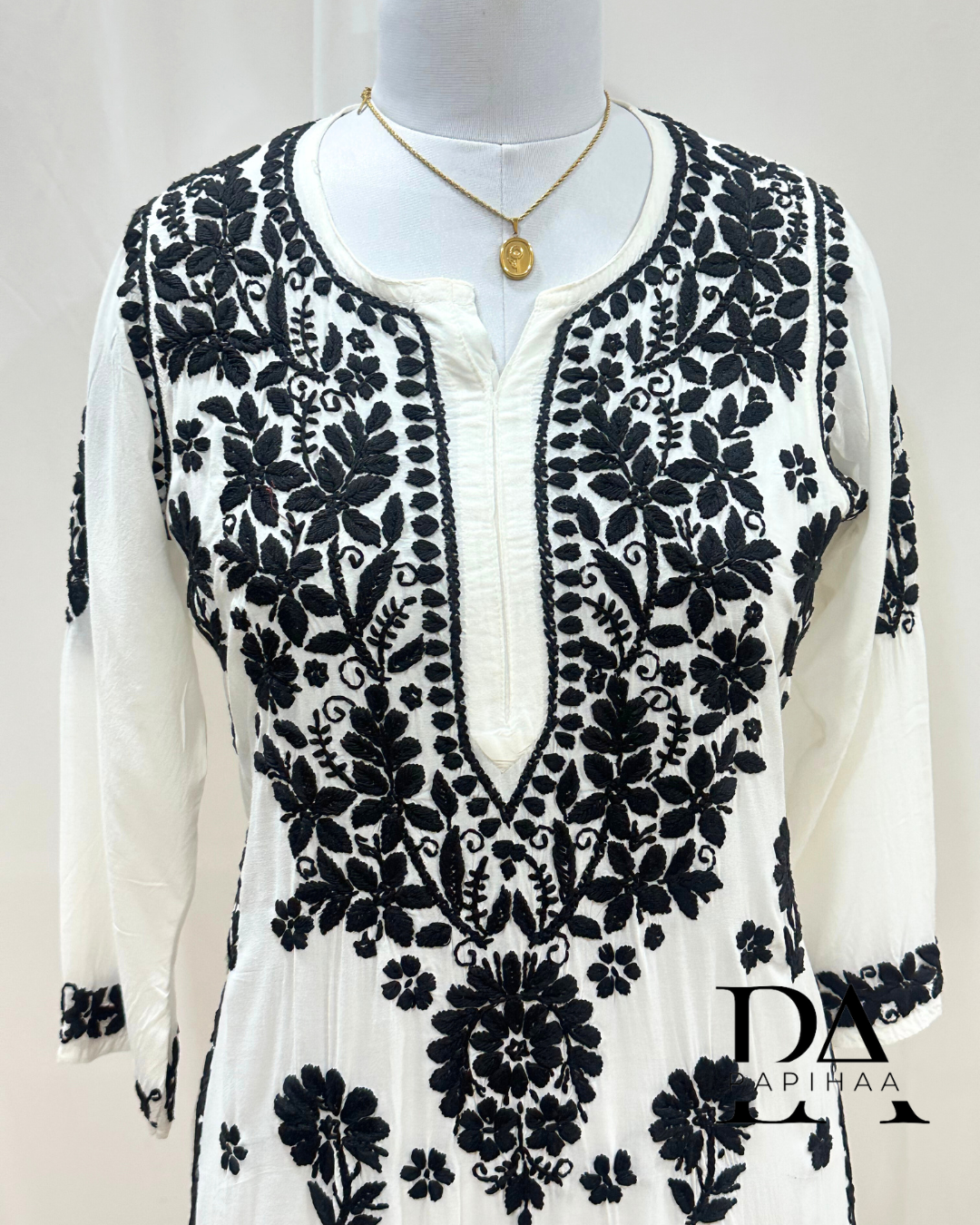 Noori Black on white Modal Chikankari Kurti
