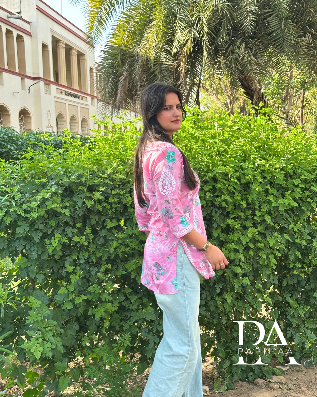 Inara Pink Mulmul Short Chikankari Kurti