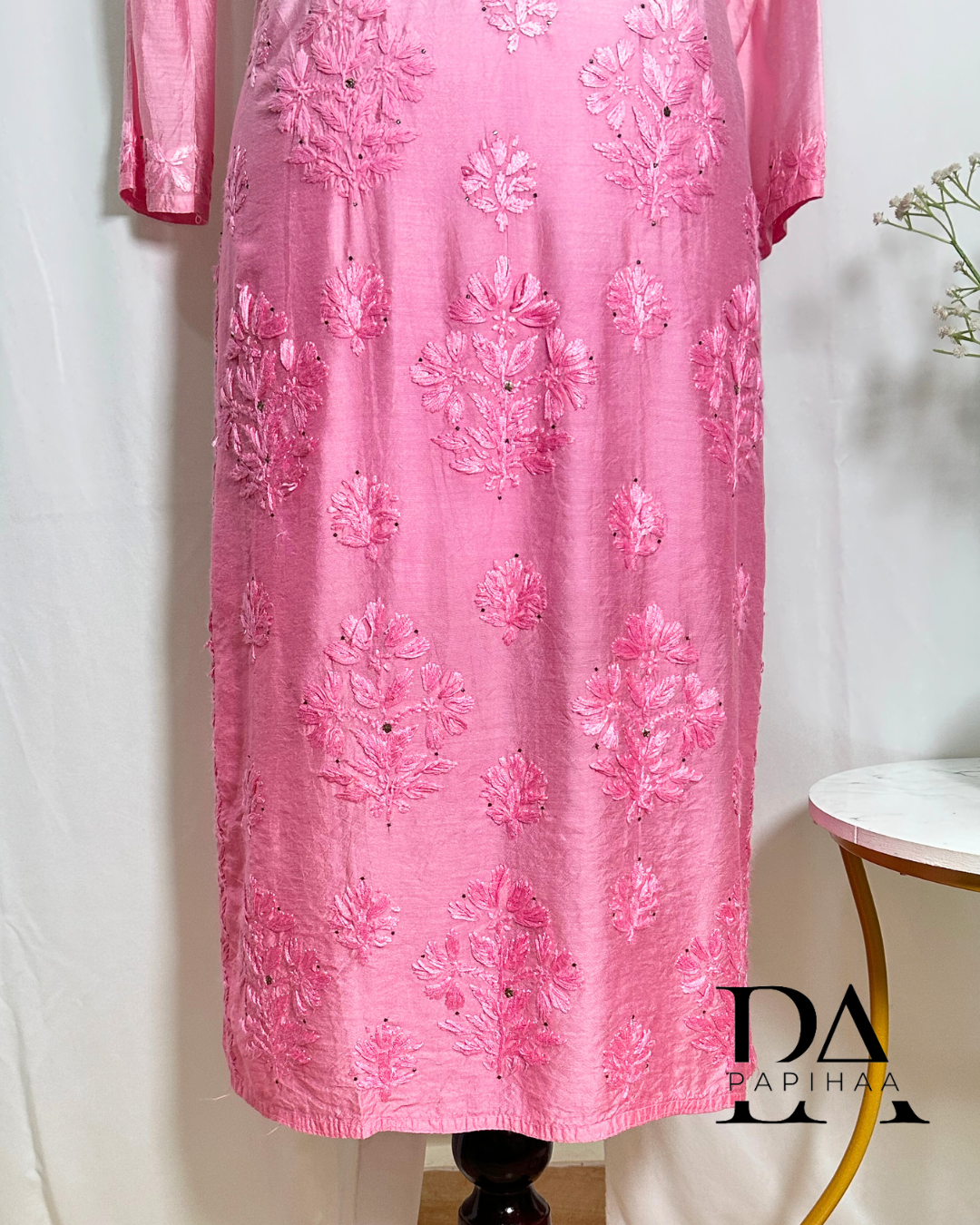 Chandini Ombre Pink chanderi Chikankari Kurti