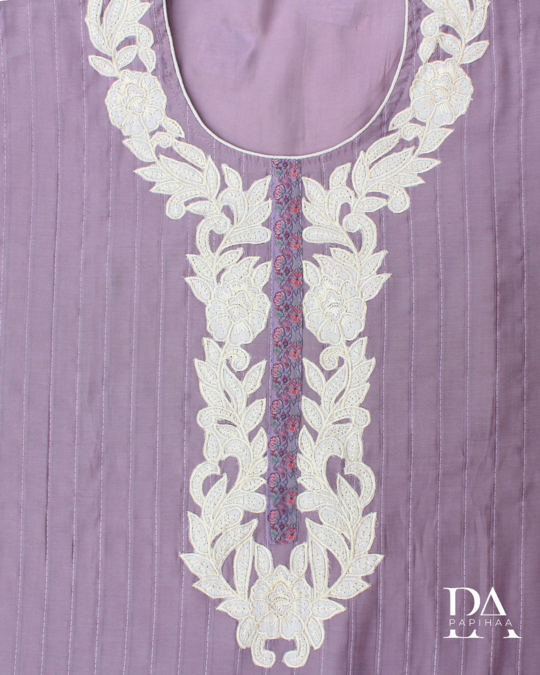 Soft roman silk semi stitched set with applique and pintucks