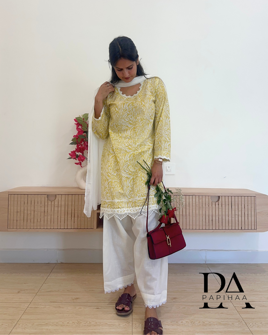 Phool Yellow Lace Detail Salwar Set