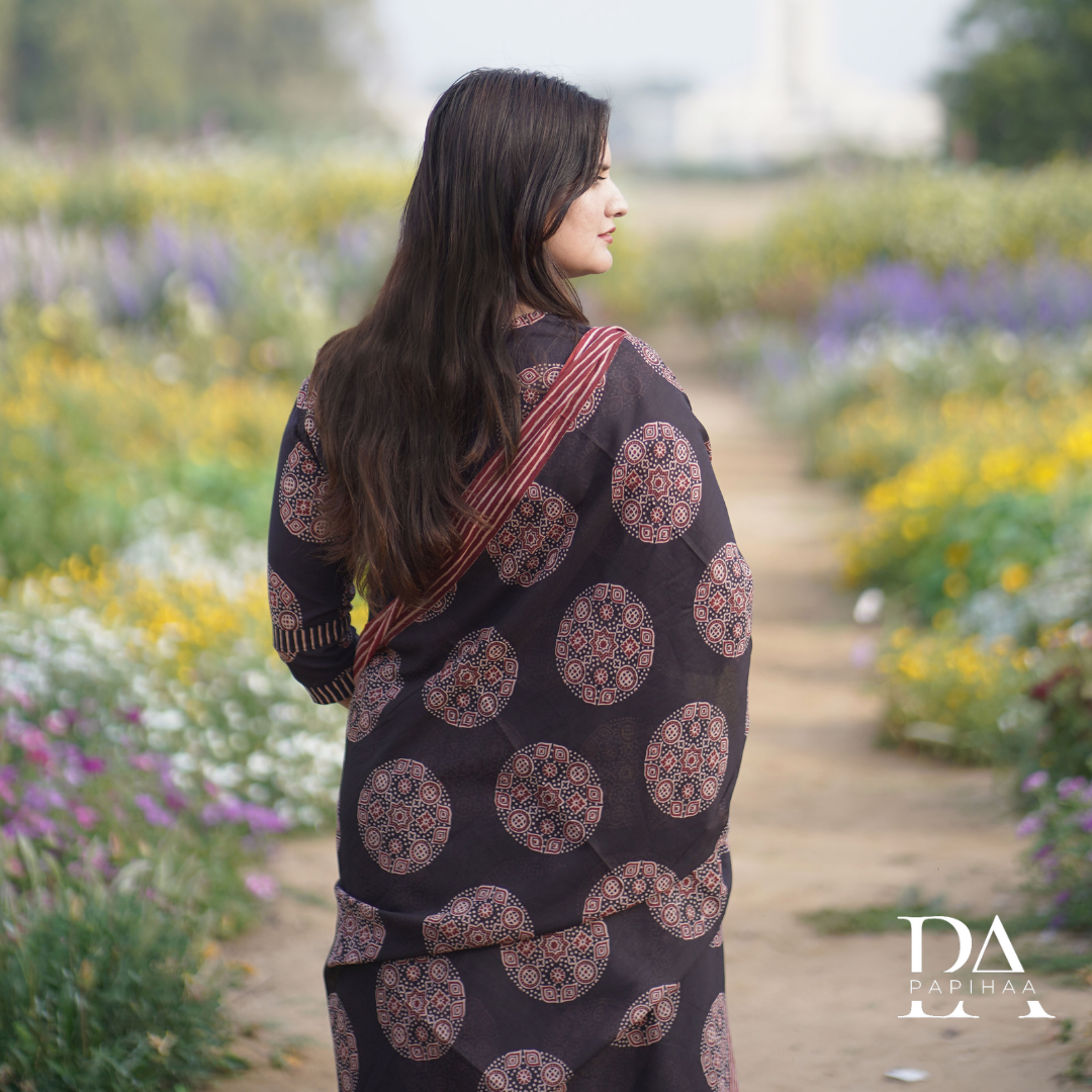 Chocolate Brown Block Printed Cotton Set