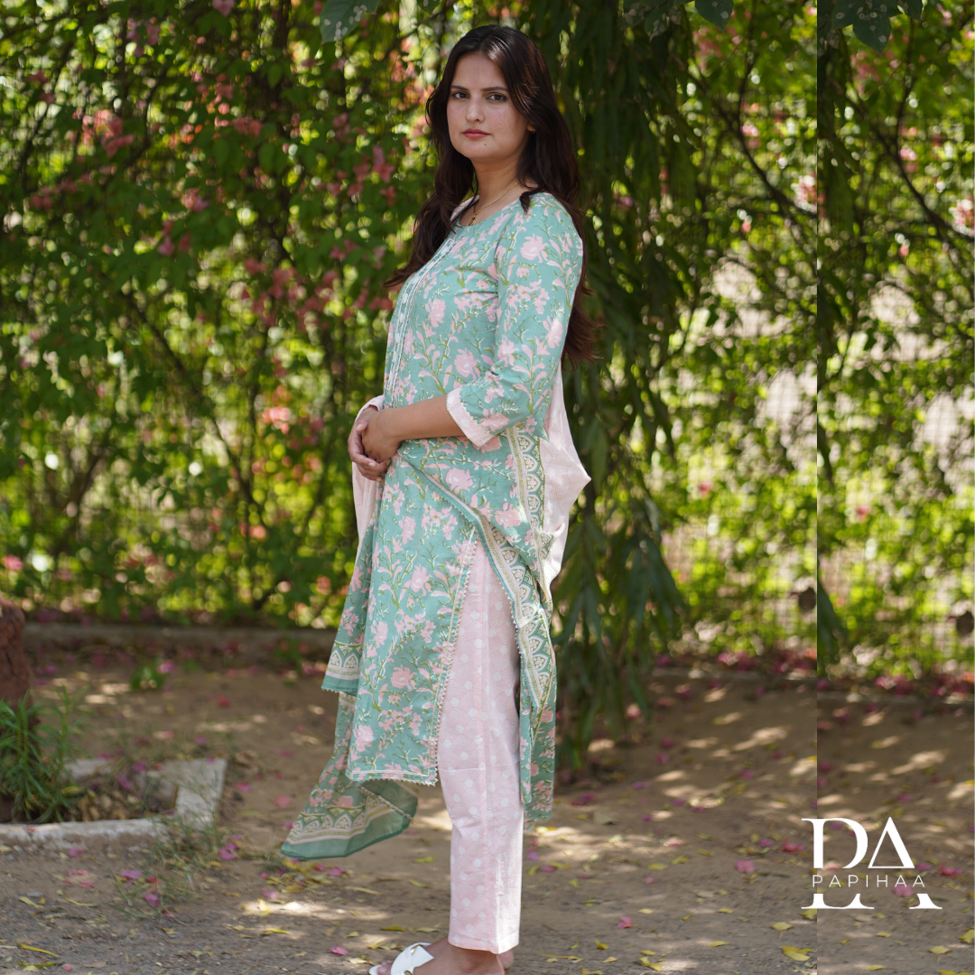 Green and Pink Floral abstract Set