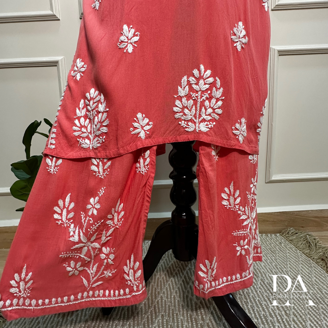 Ruvya Salmon Rayon Chikankari Palazzo 2 Piece Set