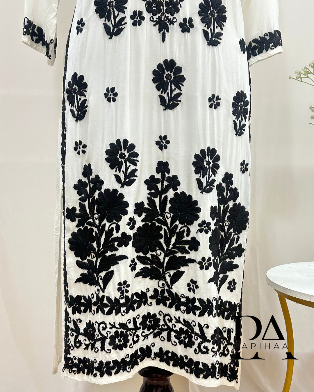 Noori Black on white Modal Chikankari Kurti