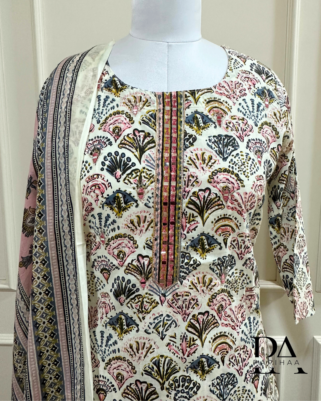 Prakriti Prettiest Beige Cotton Stitched Set