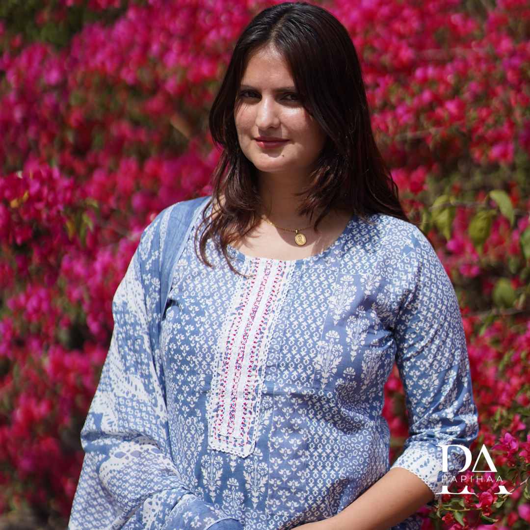 Blue & White Ethnic Printed Afgani style Set