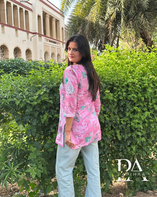 Inara Pink Mulmul Short Chikankari Kurti