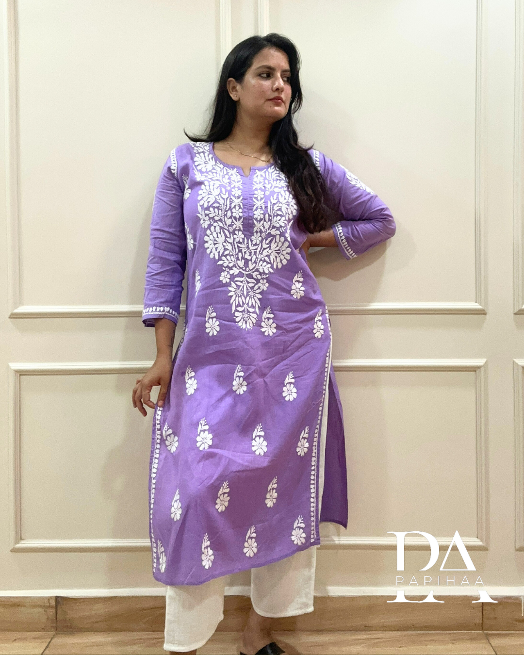 Eshani lavender Cotton 3d Chikankari Kurti