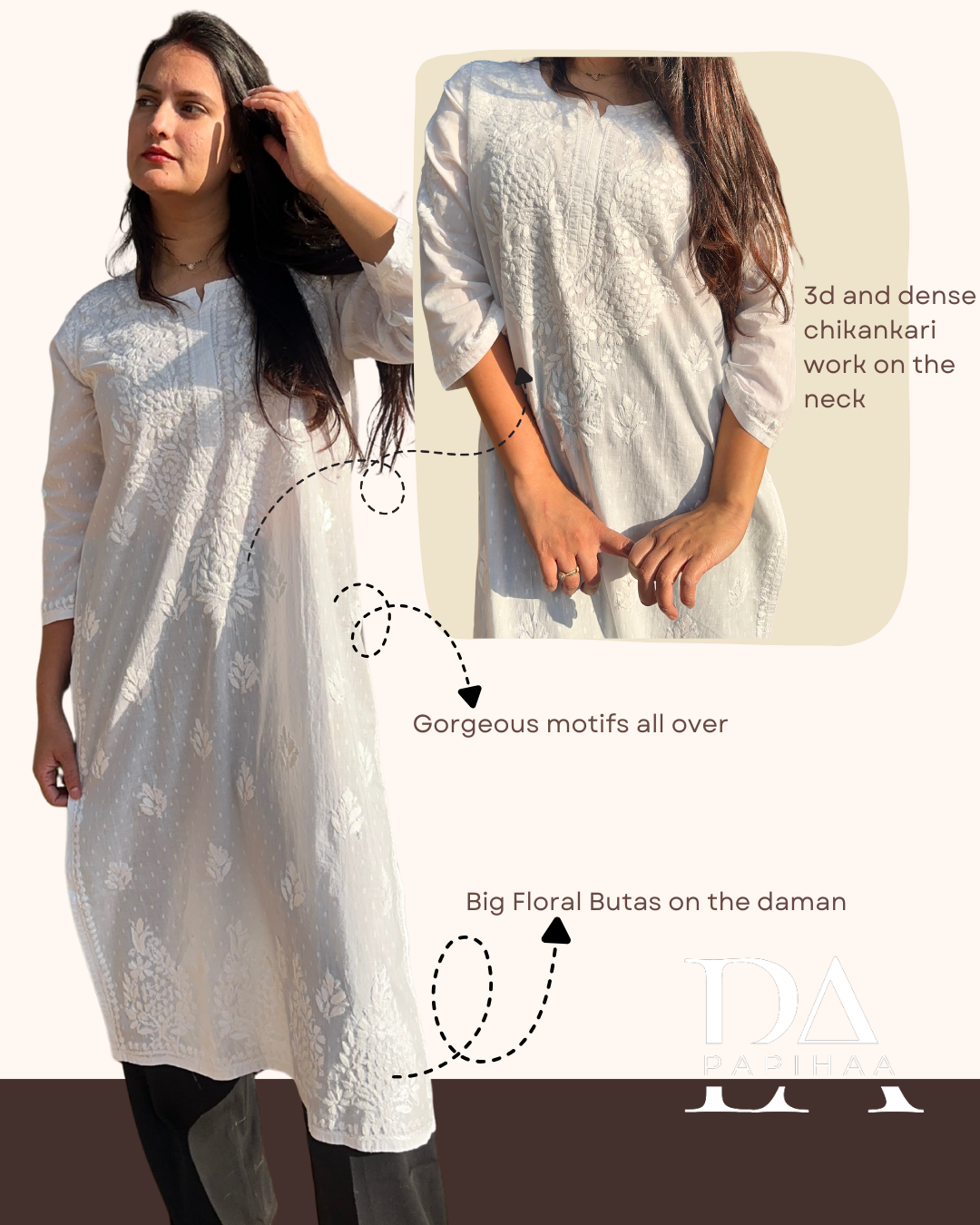 Vanya Classic White Dyeable Dobby Chikankari Kurti