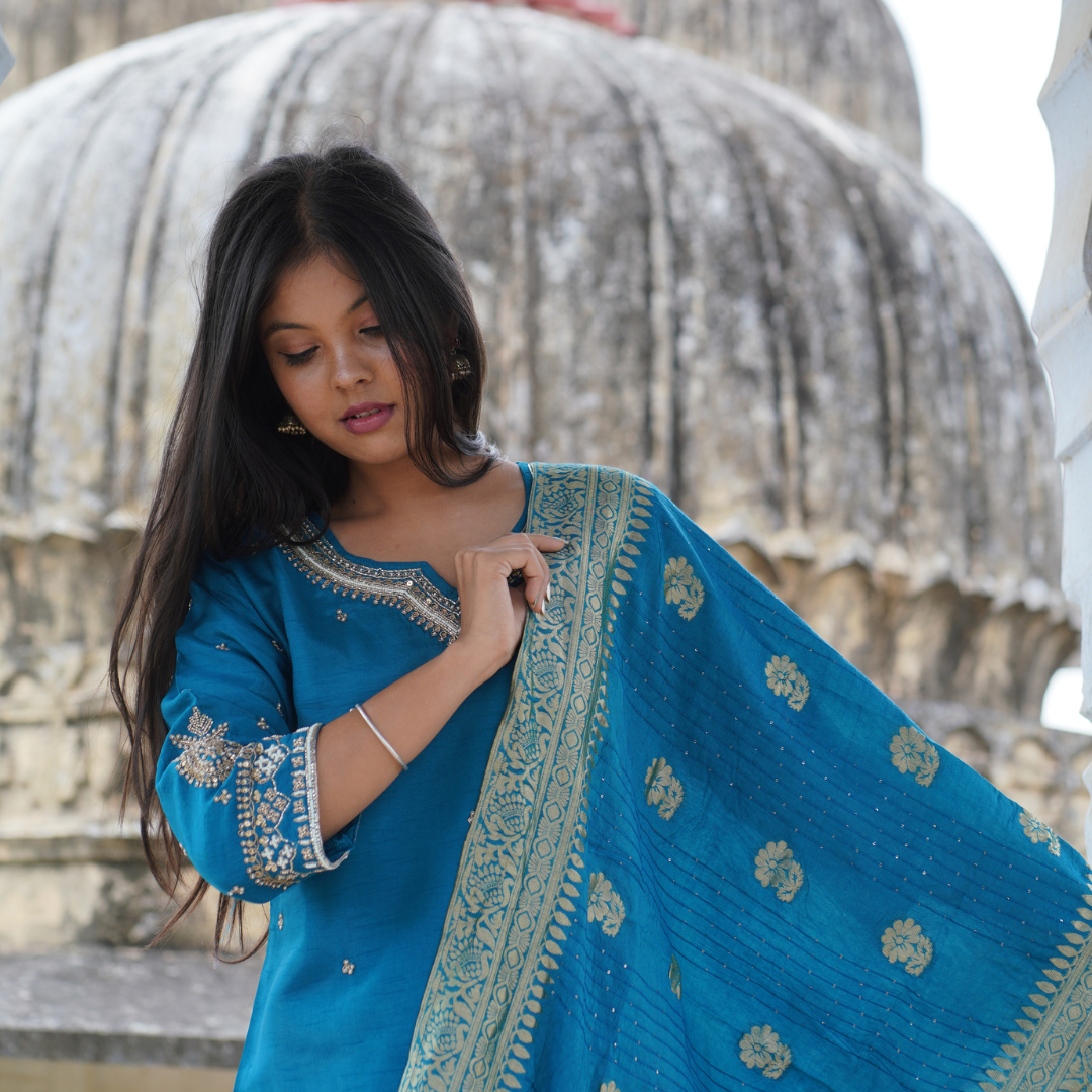 Shadmani Silk Straight Stitched Suit