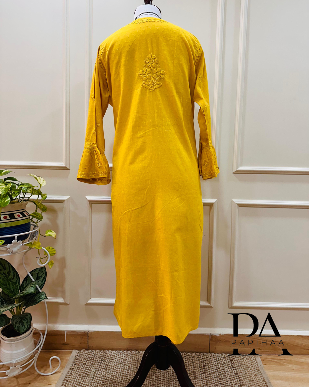 Aryaa Cotton Tone on Tone Citrine Yellow Angarakha Chikankari Kurti