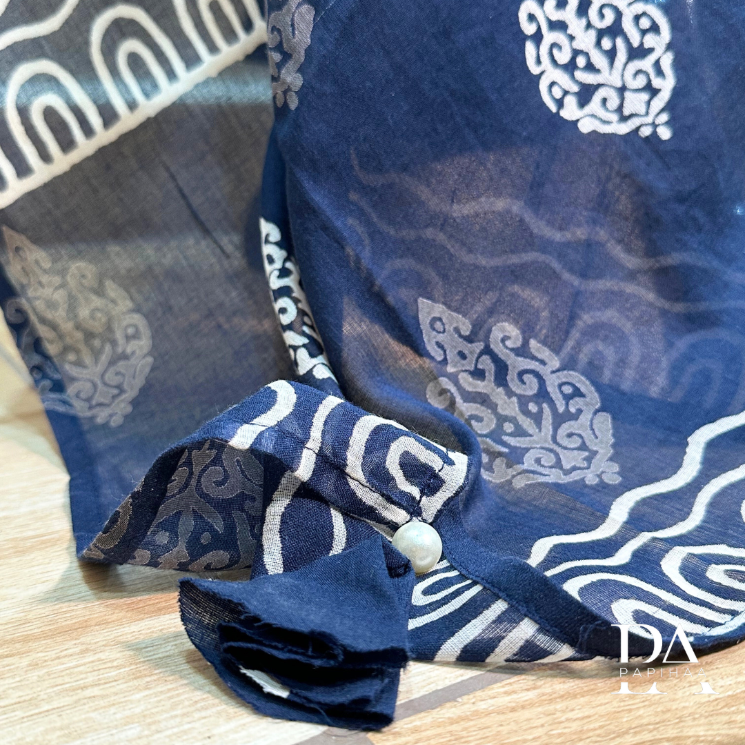 Indigo Cotton V-neck Afgani Style Set