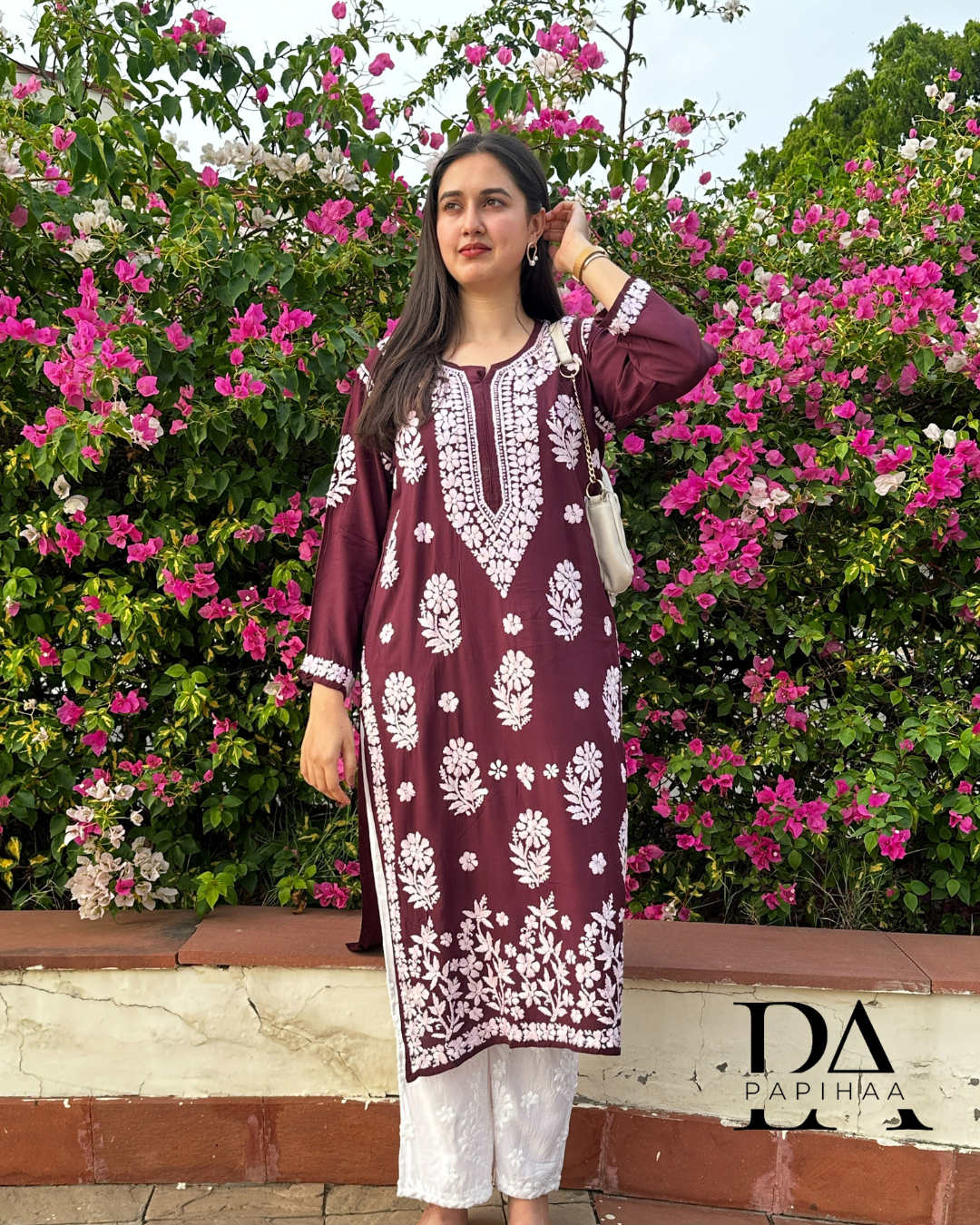 Seerat Buttery Soft Modal Wine 3d Chikankari Kurti