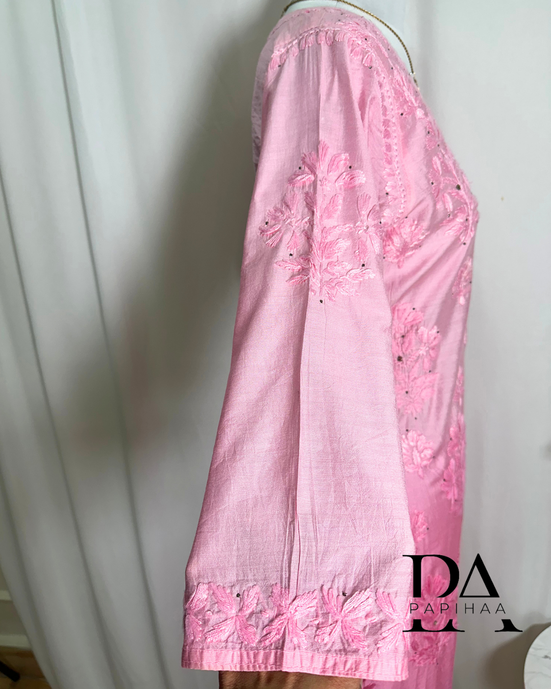 Chandini Ombre Pink chanderi Chikankari Kurti