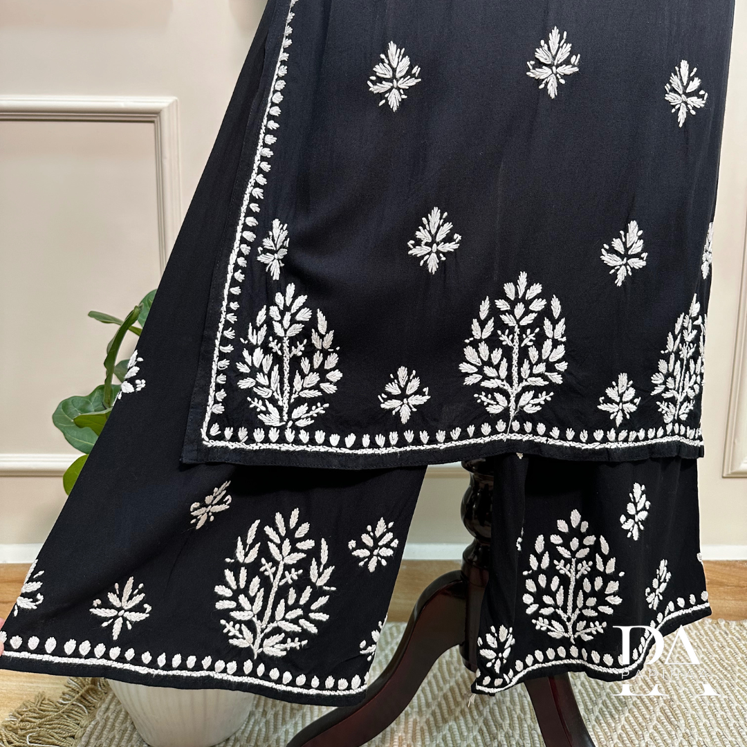 Ruvya Black Rayon Chikankari Palazzo 2 Piece Set