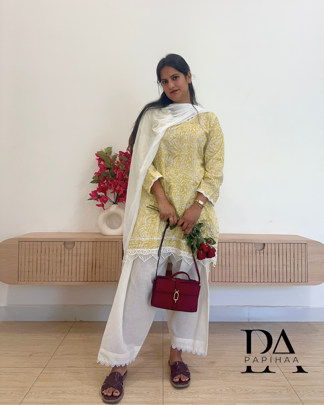 Phool Yellow Lace Detail Salwar Set