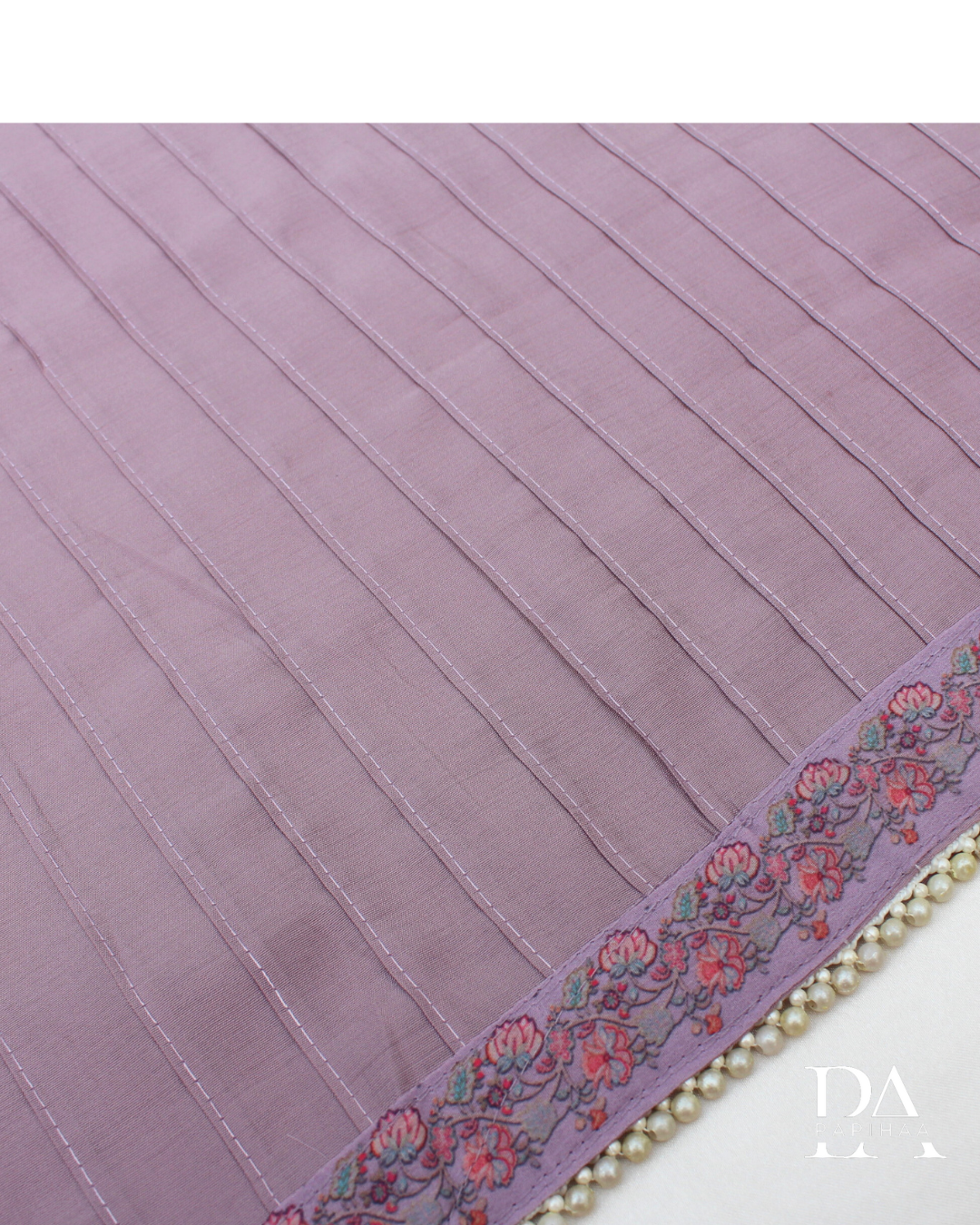 Soft roman silk semi stitched set with applique and pintucks