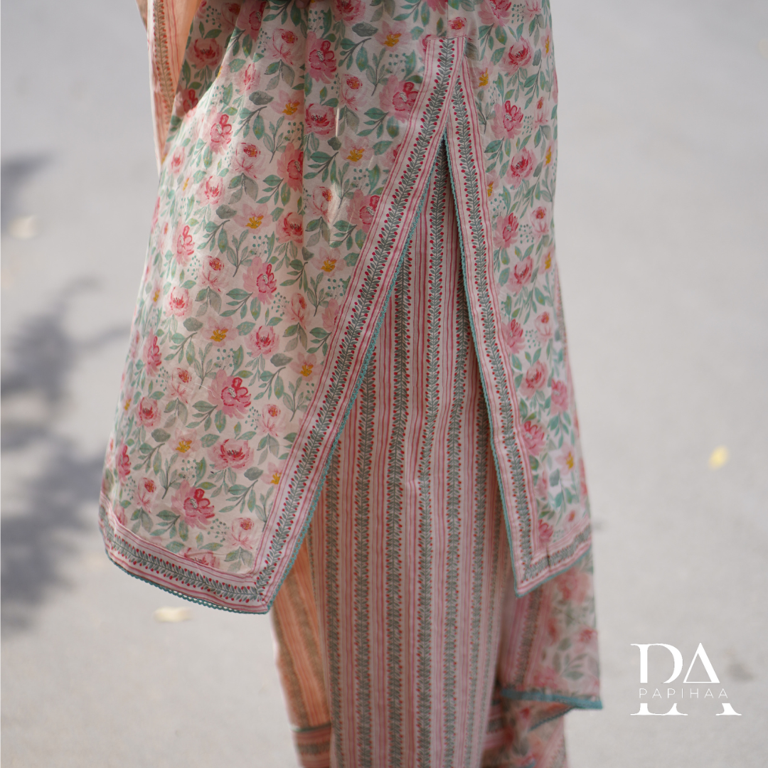 Peachy Pink V-Neck Cotton Set