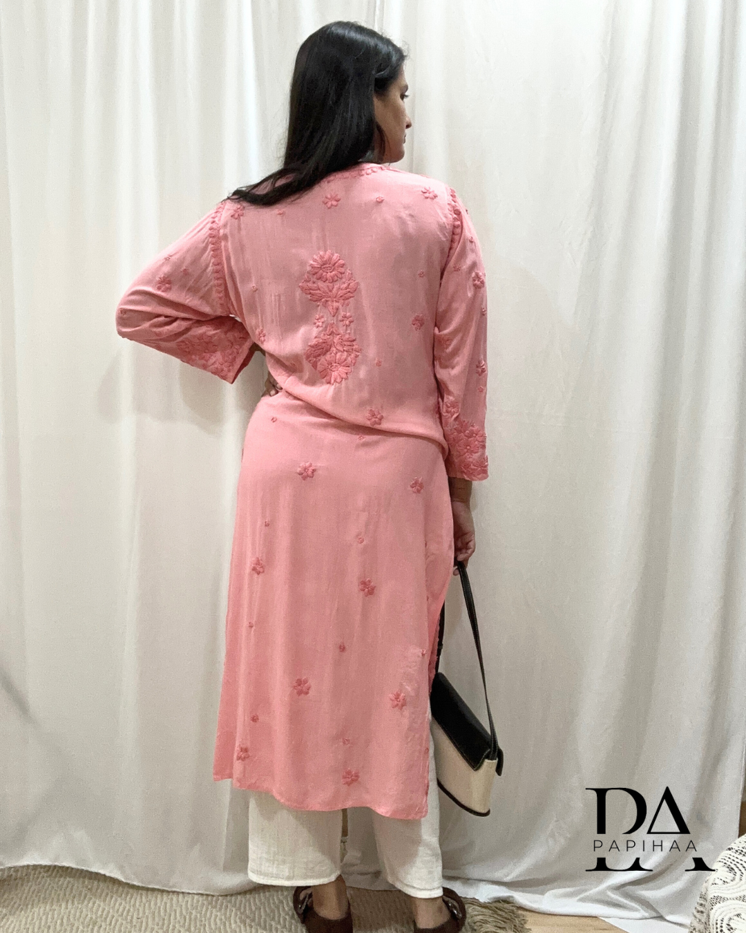 Naaz Tone one Tone Coral Pink 3d Chikankari Kurti