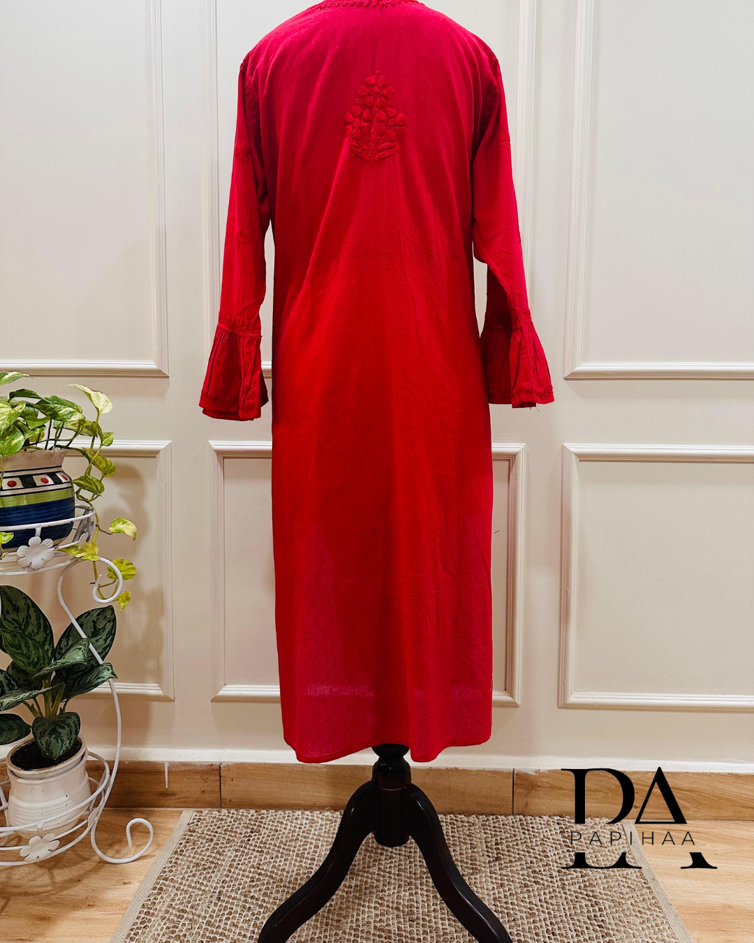 Aryaa Cotton Tone on Tone Tomato Red Angarakha Chikankari Kurti