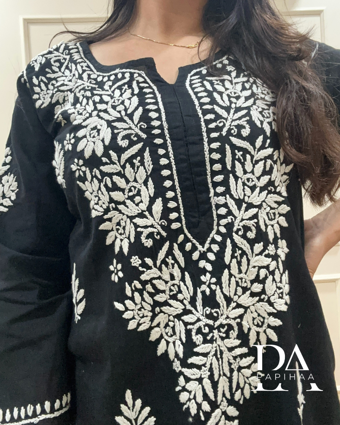 Eshani Black Cotton 3d Chikankari Kurti