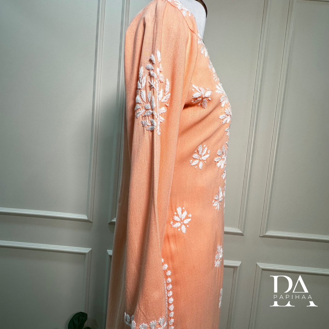 Ruvya Peach Rayon Chikankari Palazzo 2 Piece Set