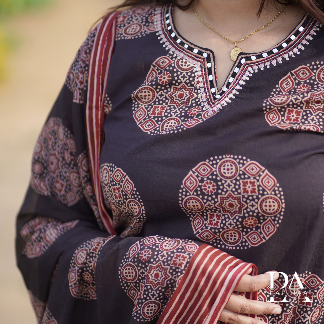 Chocolate Brown Block Printed Cotton Set