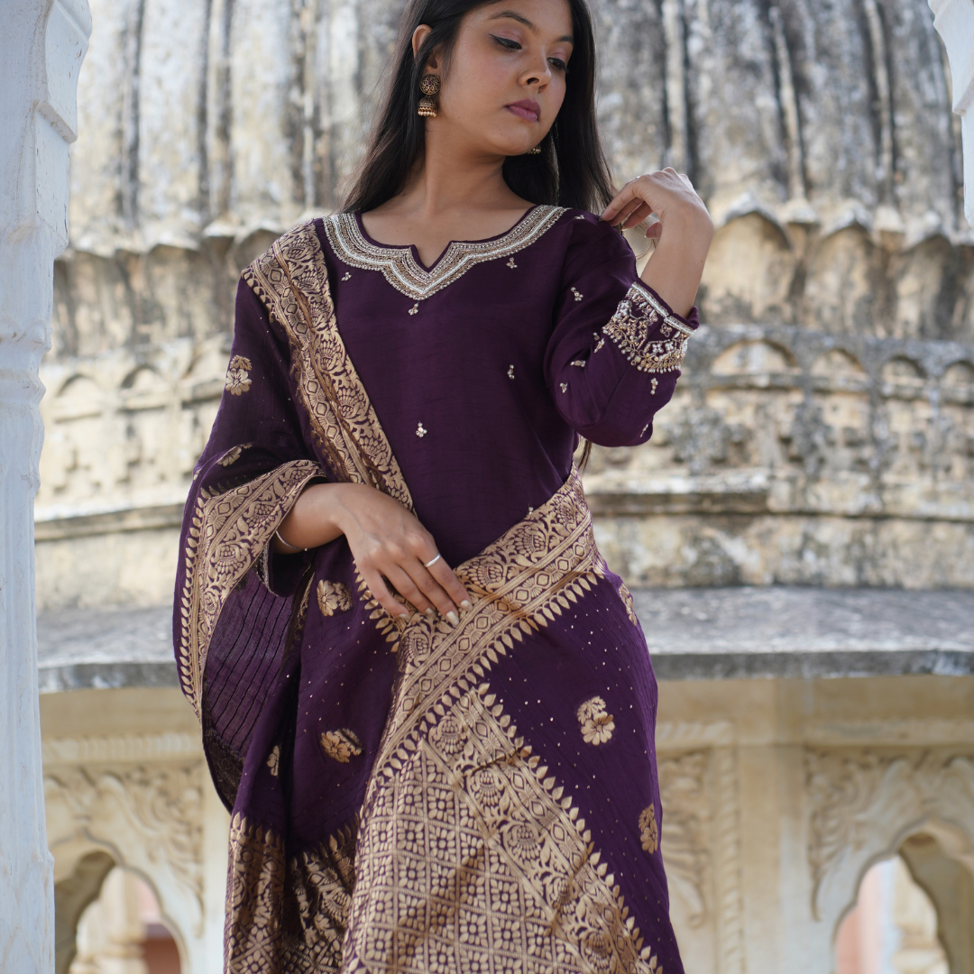 Shadmani Silk Straight Stitched Suit