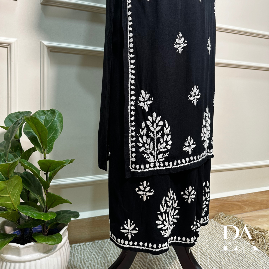 Ruvya Black Rayon Chikankari Palazzo 2 Piece Set
