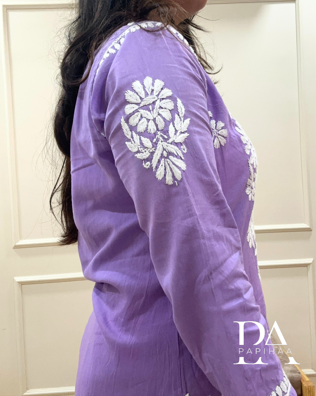 Eshani lavender Cotton 3d Chikankari Kurti