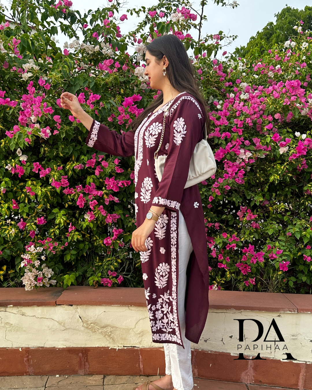 Seerat Buttery Soft Modal Wine 3d Chikankari Kurti