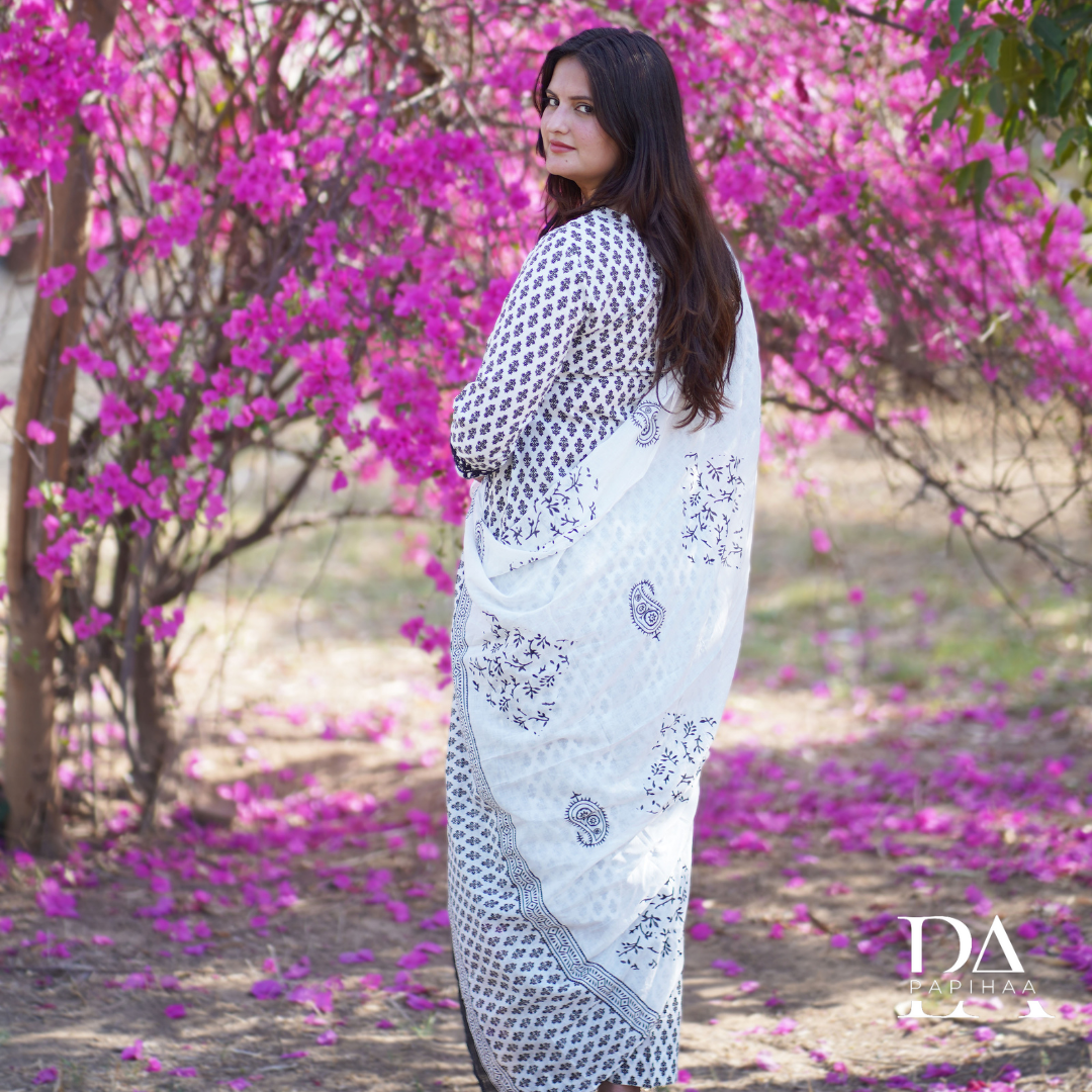 Black & White Block Printed Kurta Set